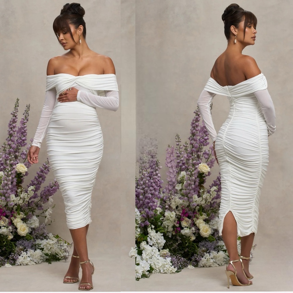 Club L London White Off-Shoulder Midi Dress